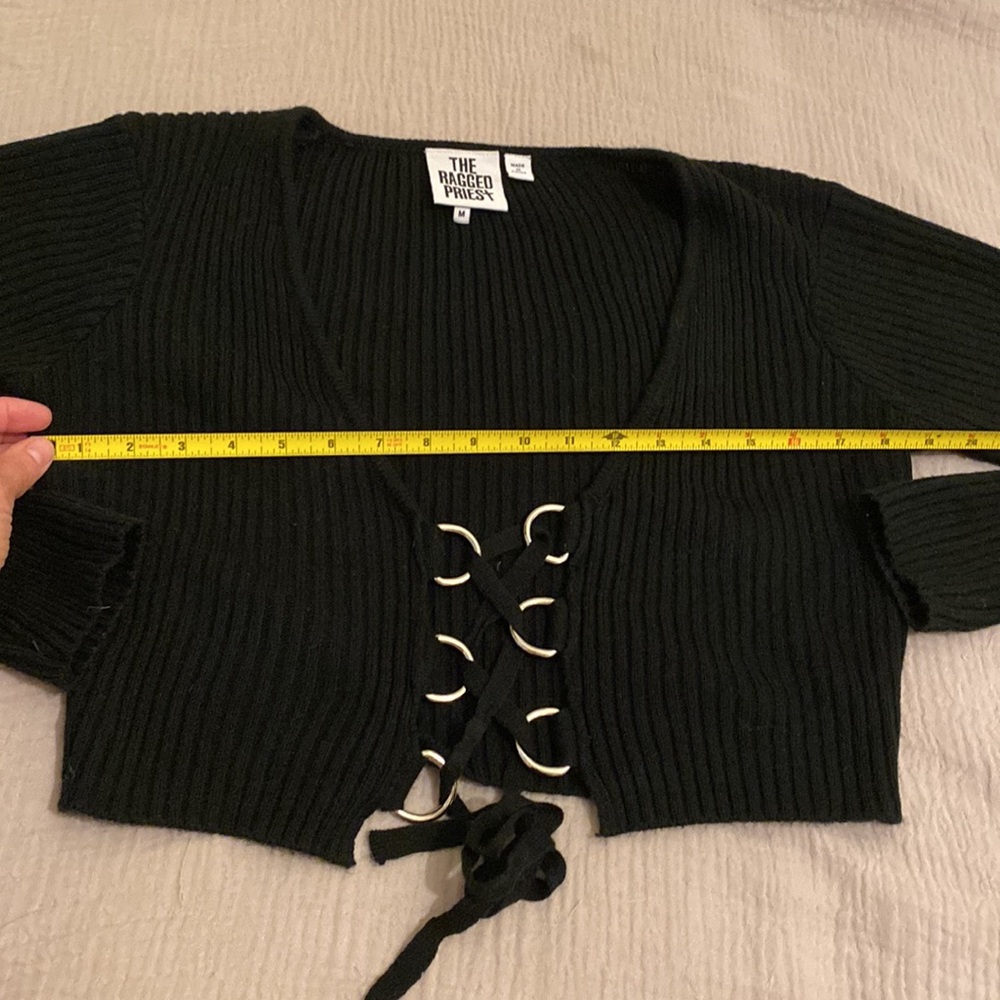 THE RAGGEST PRIEST BLACK D-RING LACE UP TOP / CARDIGAN SWEATER. Size M - Picture 10 of 11